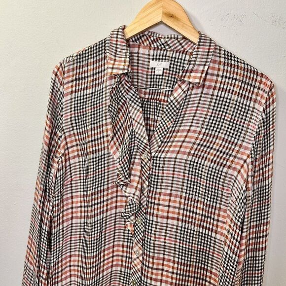 J. Jill Women’s Plaid Button Front Ruffle Tartan Shirt Size Medium - Picture 8 of 12
